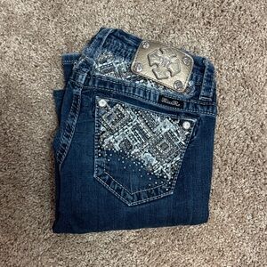 Miss Me Women's Dark Blue Boot Cut Jeans with Silver Accents